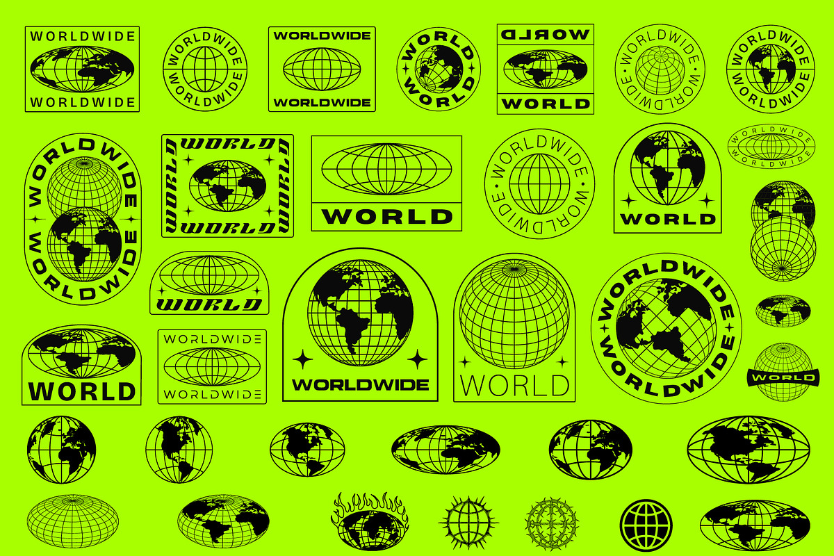 Y2K WORLDWIDE GLOBE VECTOR ICONS SET, an Object Graphic by craftlove (Photo 2 of 3)