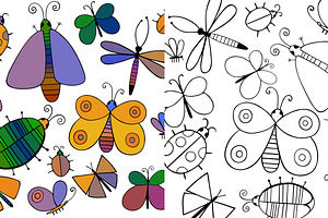 Cartoon Insects. Patterns Set.