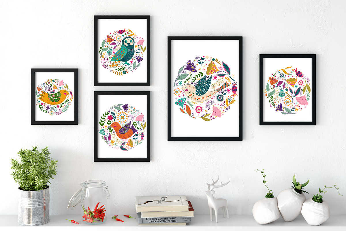 Folk art Birds and Flowers, a Decorative Illustration by Olesya Agudova (Photo 8 of 8)
