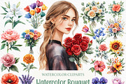 Watercolor Bouquet Clipart, an Illustration by Craft Nest (Thumbnail 1 of 6)