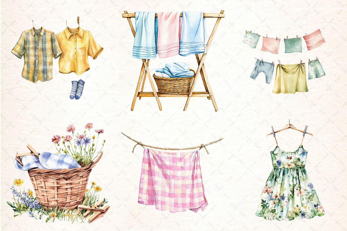 Summer Laundry Day Clipart, an Illustration by DreamCafeArt (Photo 3 of 8)