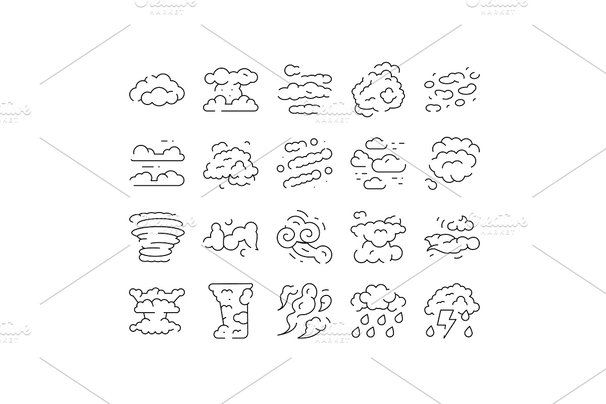 Clouds and weather conditions line, an Object Illustration by pikepicture