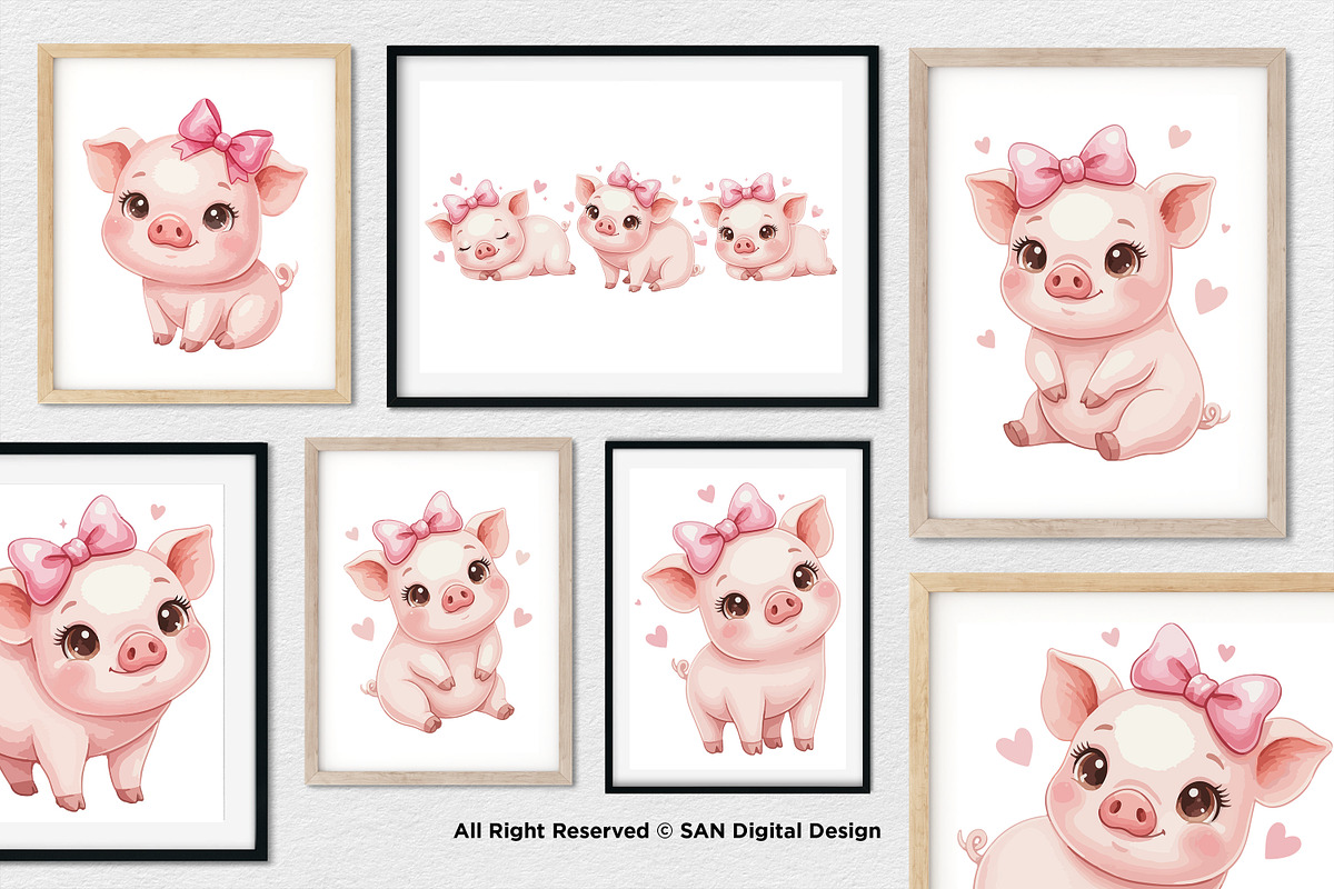 15 Bundle Watercolor Girl Pig Pink, an Animal Illustration by Morspective (Photo 4 of 8)
