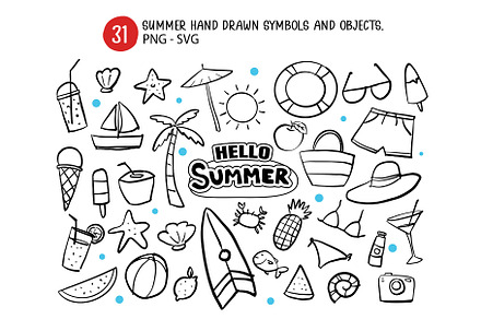 Summer Hand Drawn Symbols and Object