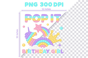 Pop It Sublimation Birthday Girl PNG