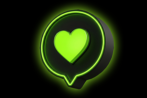 3D Neon Green Heart Chat Bubble Icon, an Arts & Entertainment Photo by microtasker