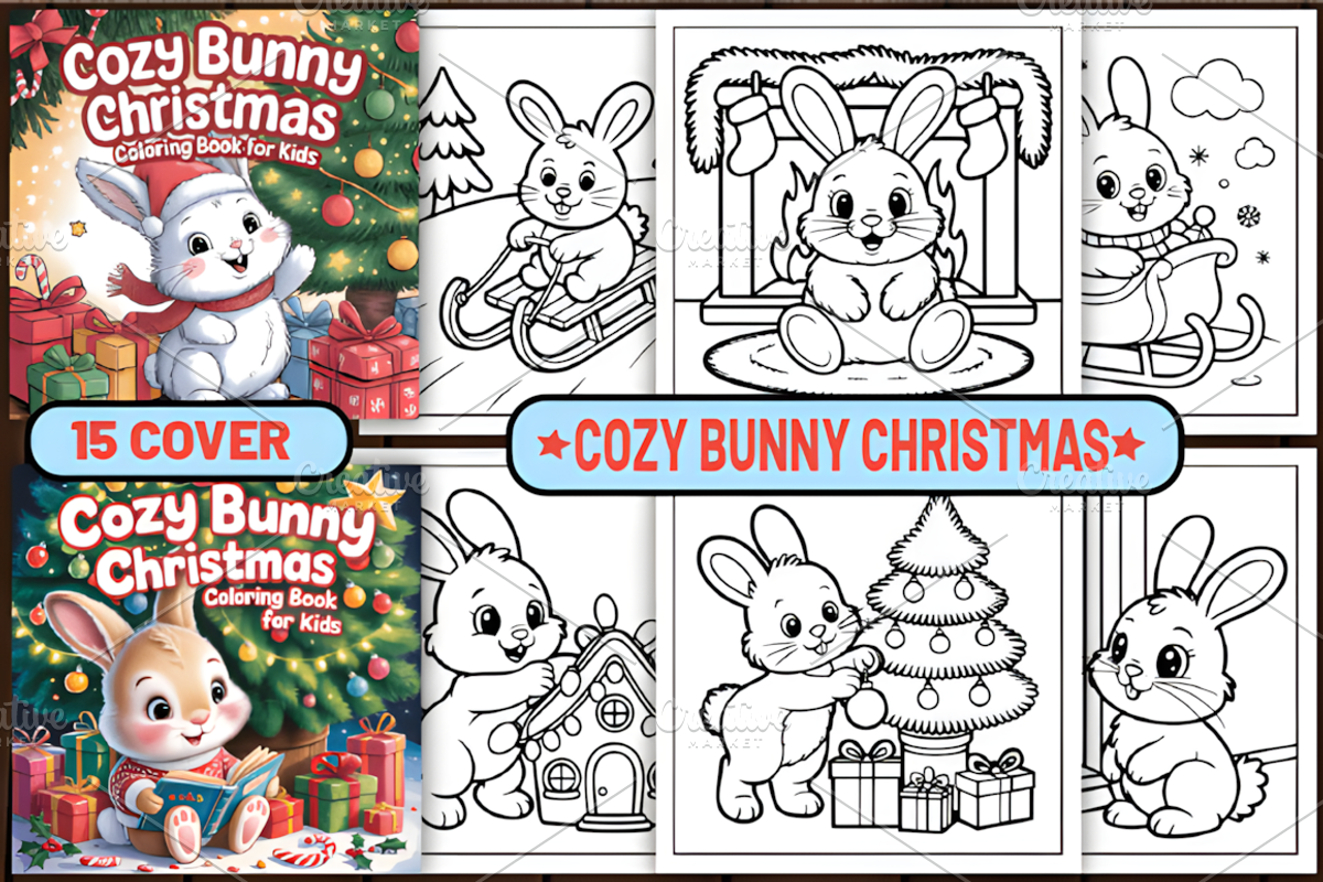 70 Cozy Bunny Christmas Coloring, a Seasonal Illustration by Design Station (Photo 1 of 5)