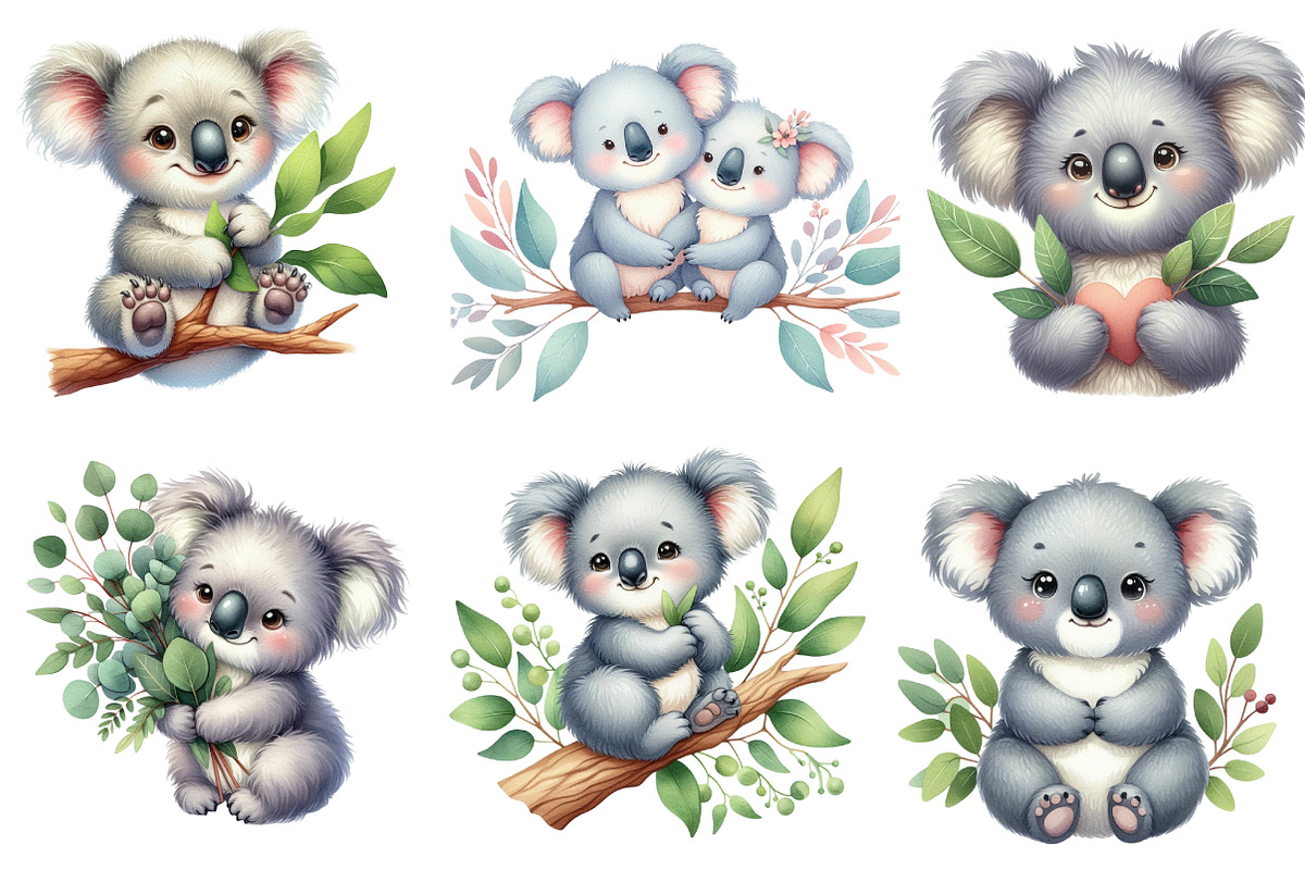 Koala watercolor clipart, an Illustration by CreationArt (Photo 3 of 5)
