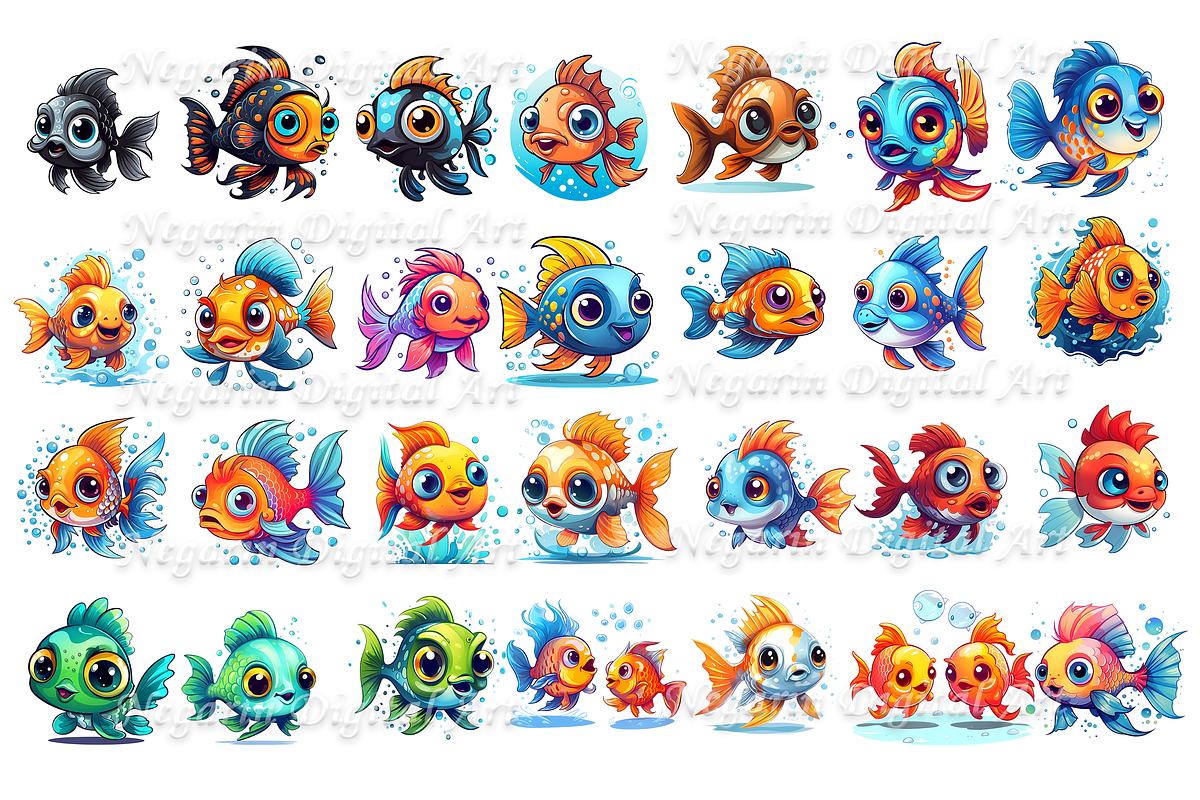 Watercolor Cute Little Fish Clipart, an Object Graphic by Negarin Digital Art (Photo 3 of 11)