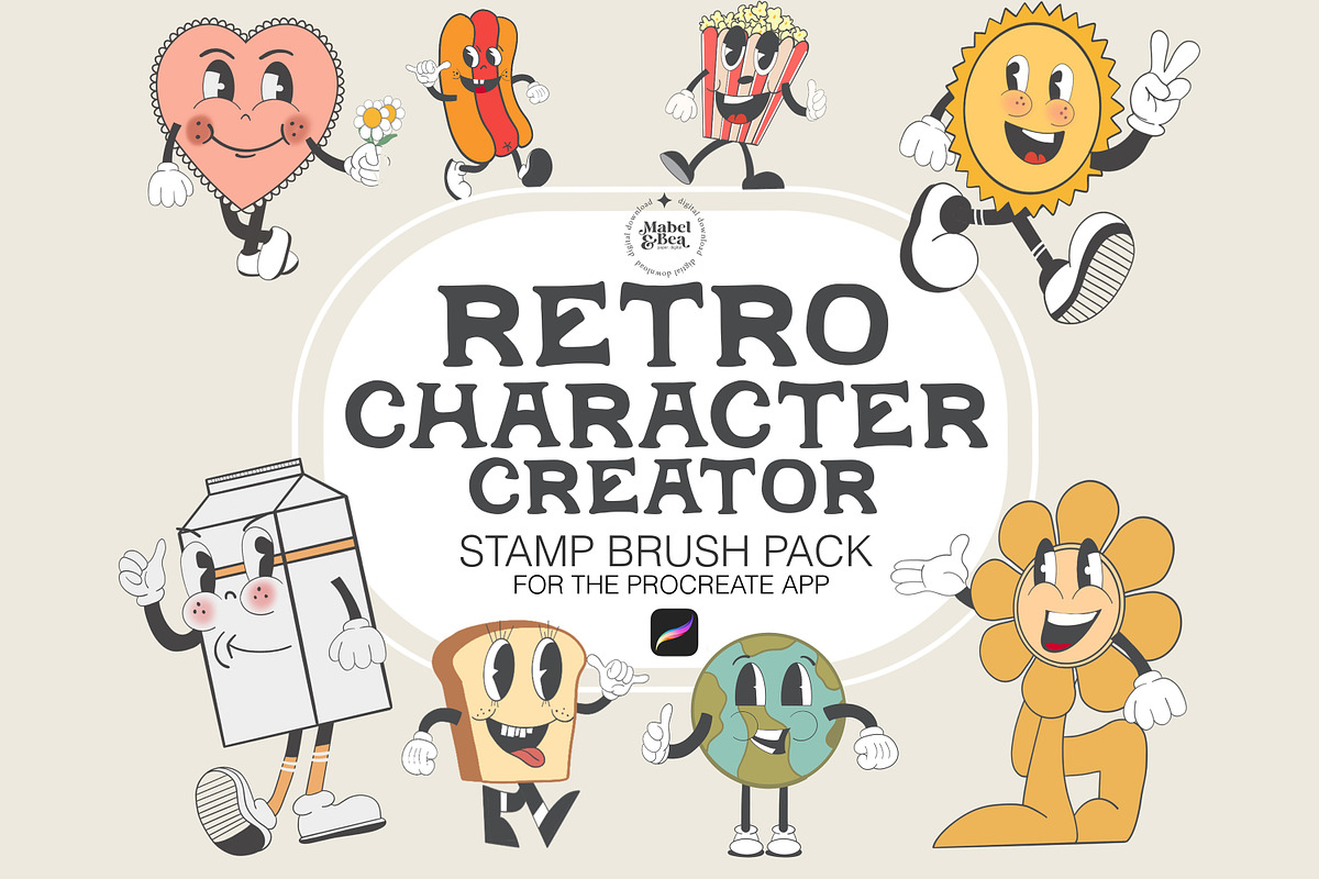 Retro Character Creator Brush Set, a Brush Add-On by Mabel & Bea (Photo 1 of 9)
