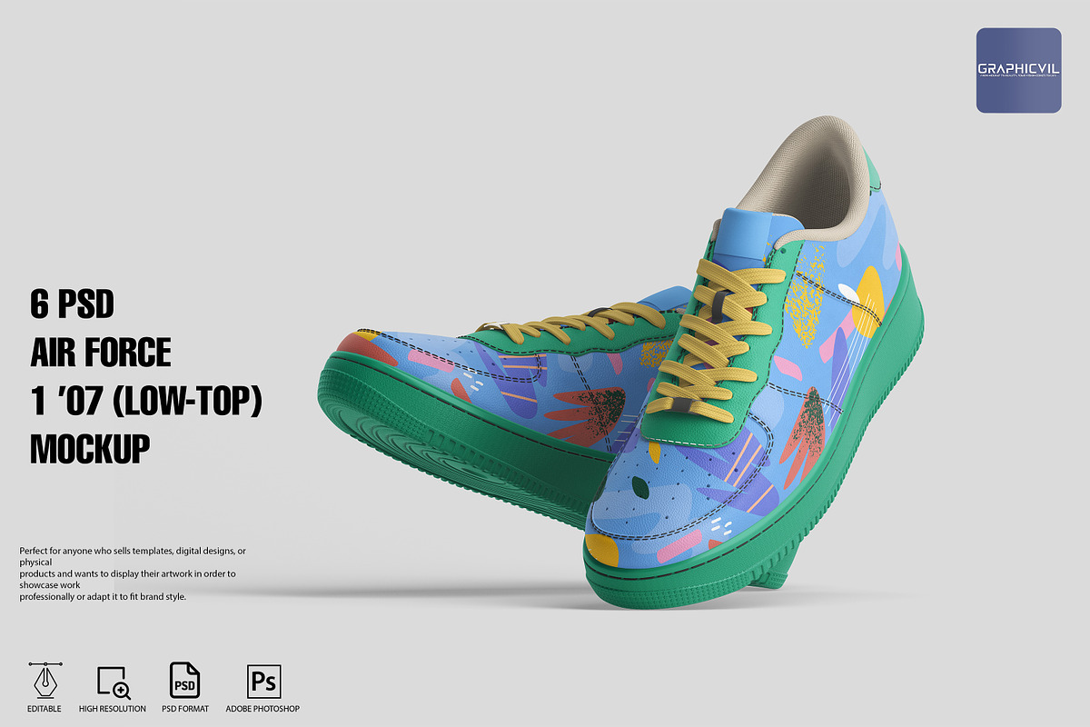 Sneakers Air Force Mockup, an Advertising Mockup by GraphicVil (Photo 1 of 9)