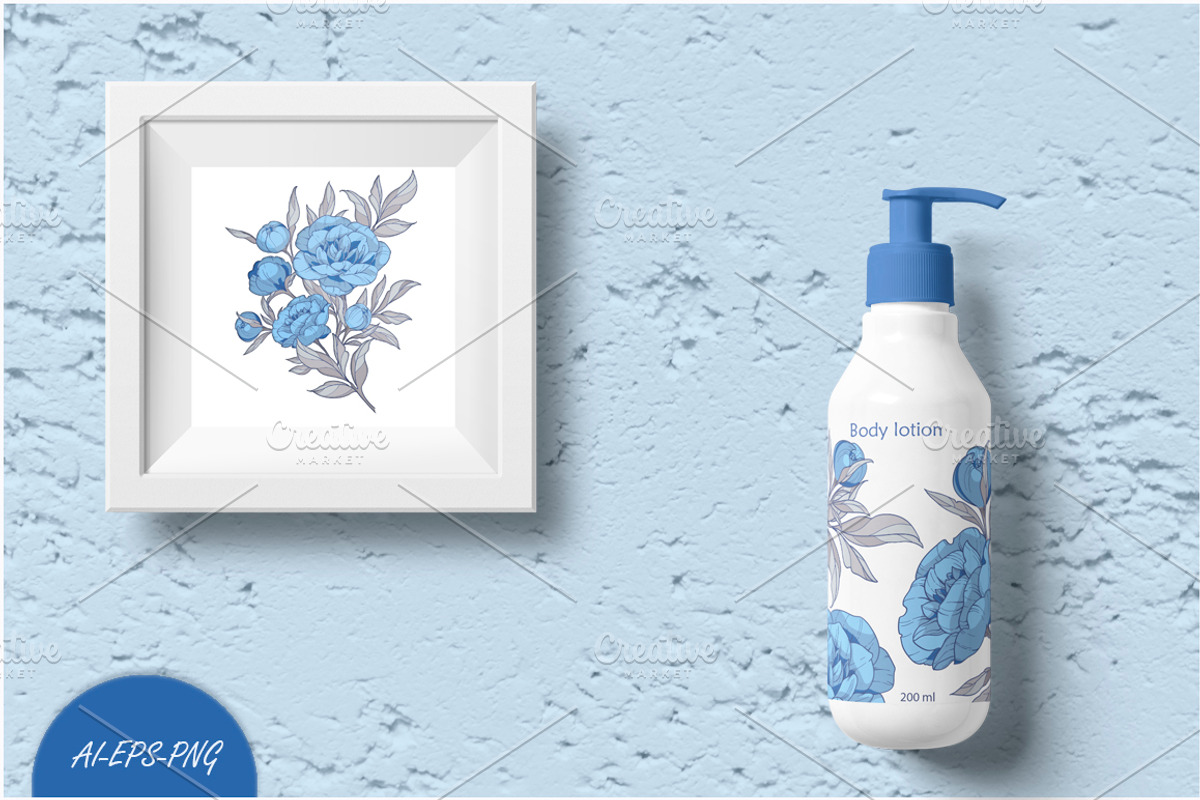 Clipart with blue peonies flowers, a Decorative Illustration by EshaStudio (Photo 7 of 7)