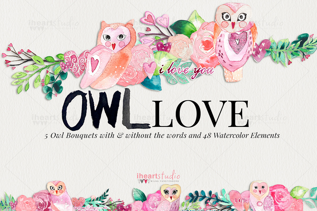 OWL Love Watercolors, an Illustration by iHeartStudio (Photo 1 of 4)