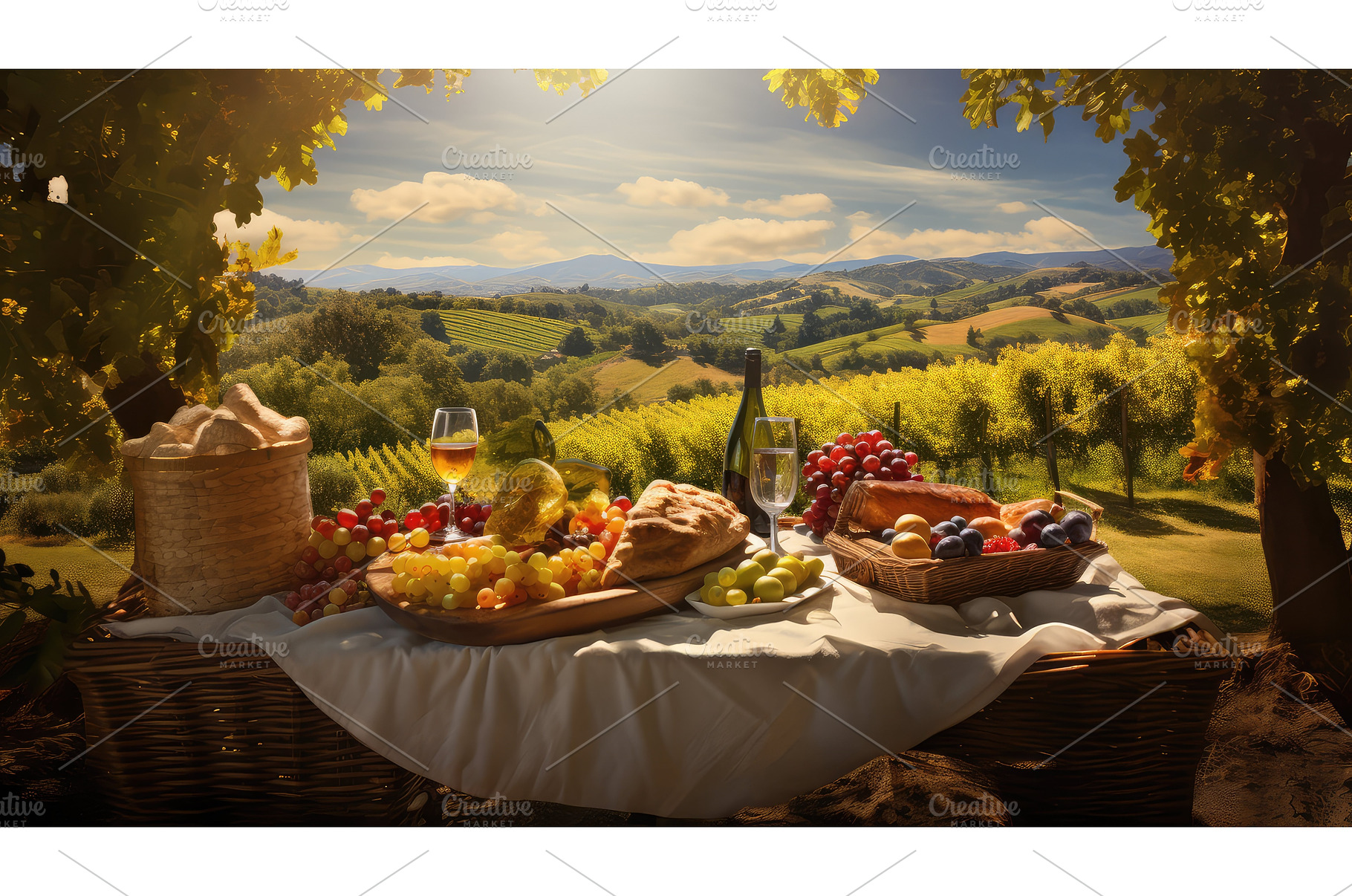 bread vineyard picnic ai generated, a Food & Drink Photo by pikepicture