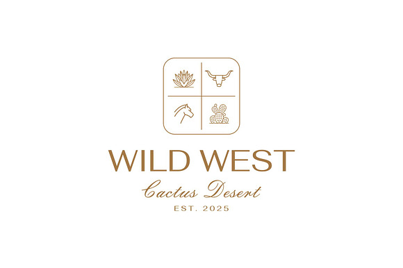 Vintage Retro Wild West Cactus Logo preview 2