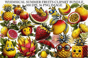 Whimsical Summer Fruits Clipart PNG, an Illustration by Canvas Craft