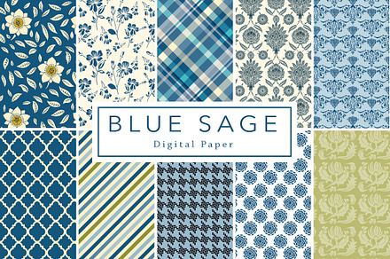 Blue Sage Digital Paper, a Pattern Graphic by Clover & Lilly