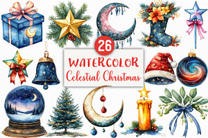 Celestial Christmas Clipart, an Illustration by Craft Nest