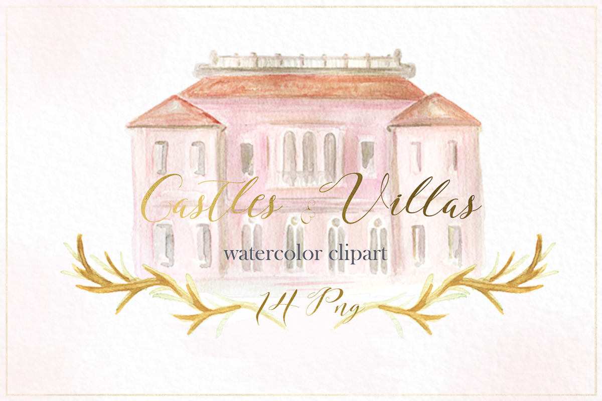 Castles & villas watercolor clipart, an Illustration by LABFcreations (Photo 3 of 5)