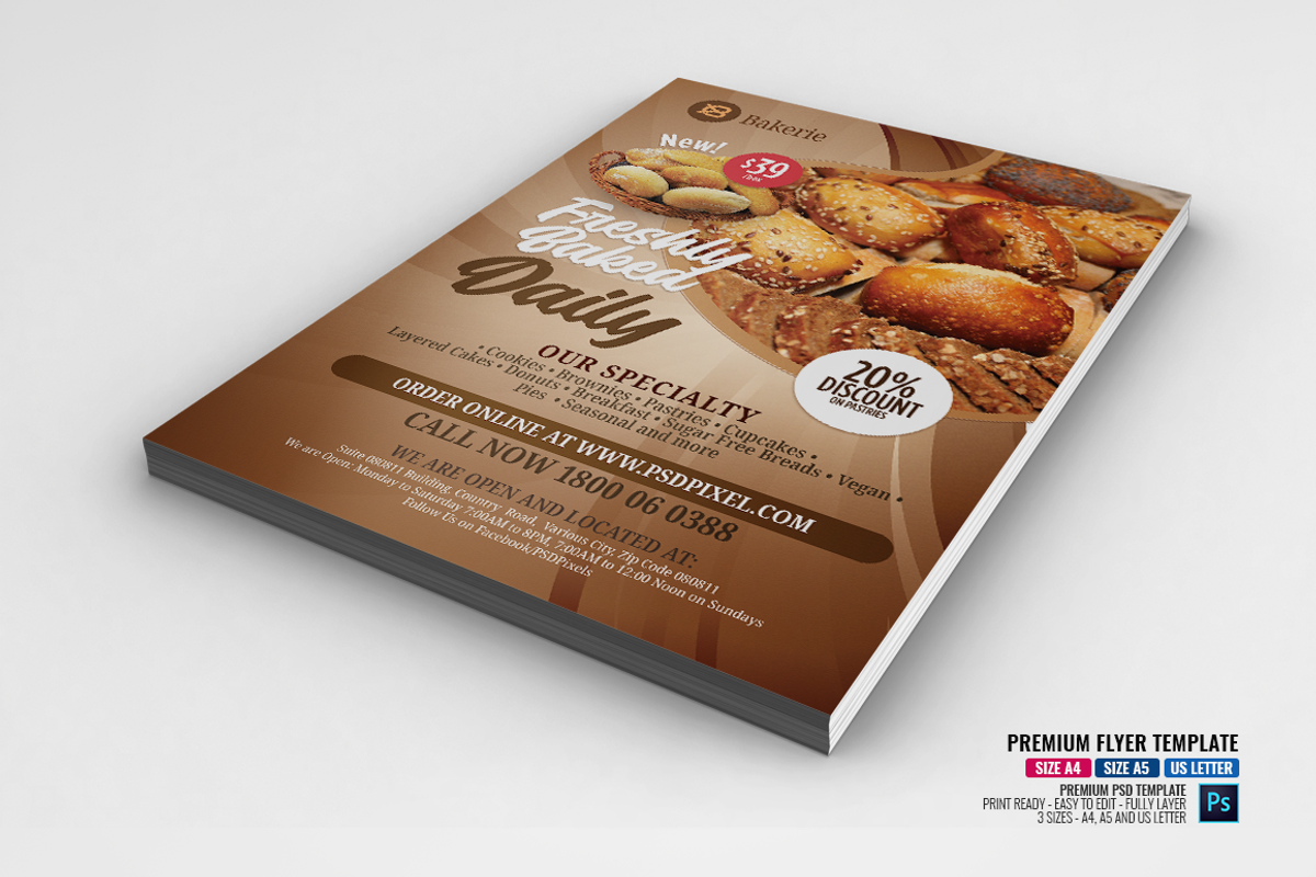 Bakeshop Promotional Flyer, a Flyer Template by PSDPixel