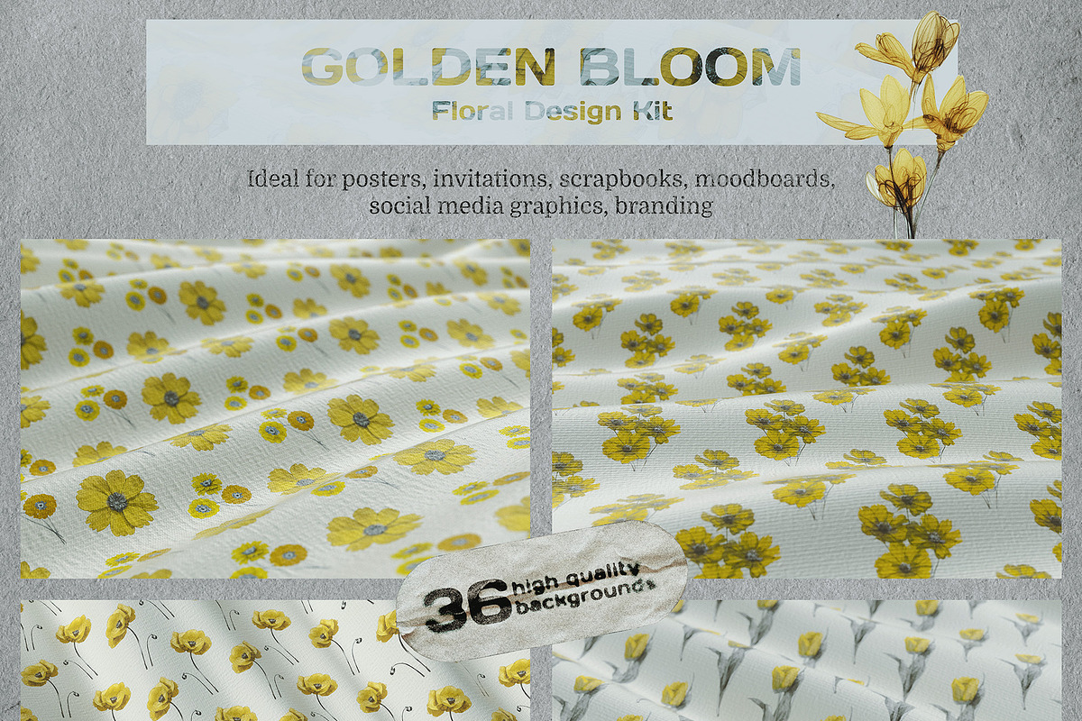 Golden Bloom: Floral Design Kit, a Pattern Graphic by Megan Aili Designs (Photo 10 of 10)