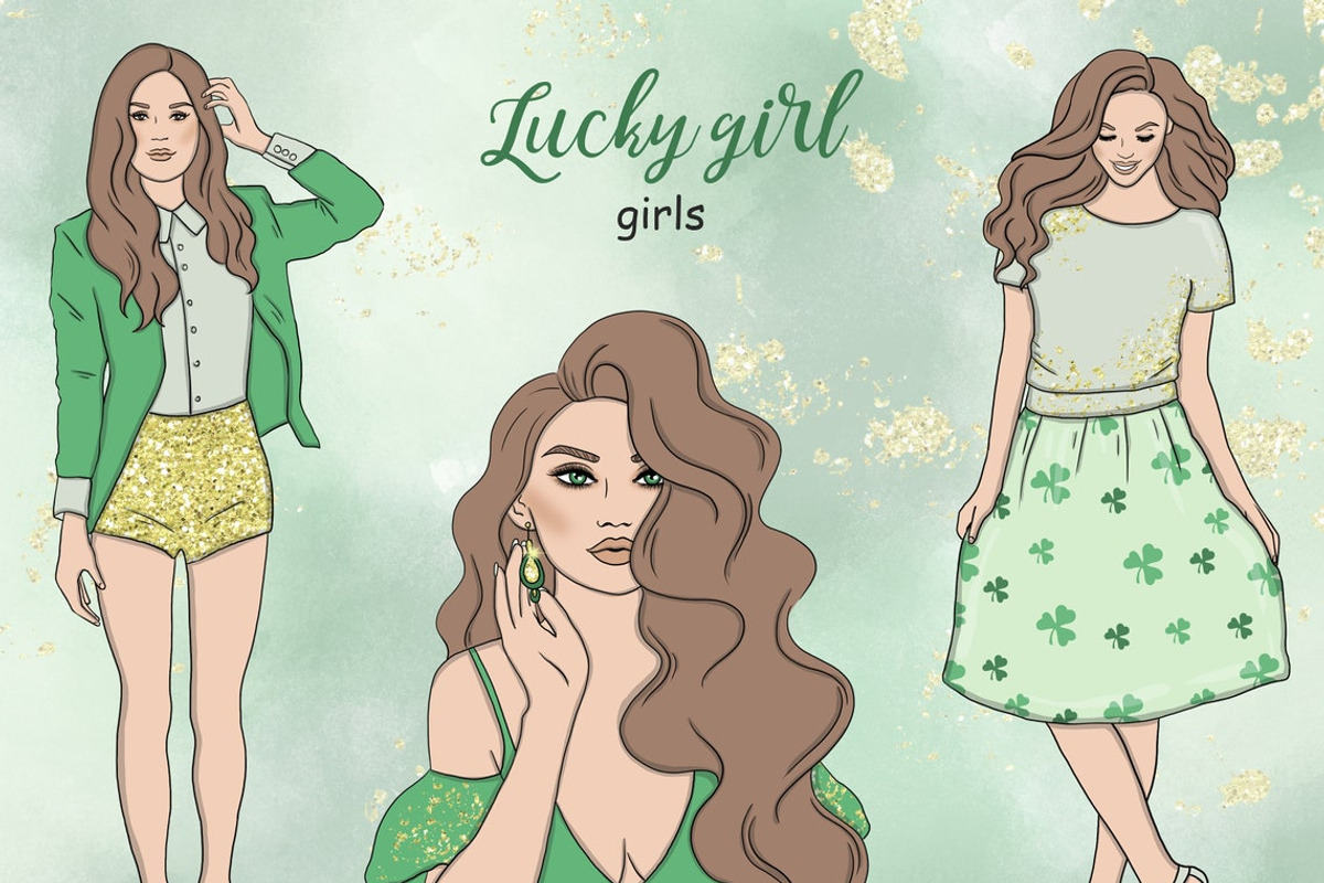 Saint Patrick's Day Girls Clipart, a Person Illustration by GlamArtZhanna (Photo 1 of 4)