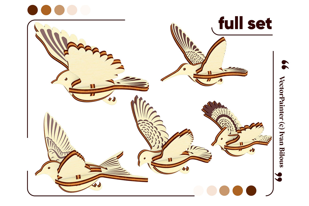 Set of 5 Bird Ornaments - Laser Cut, an Object Graphic by VectorPainter (Photo 18 of 21)