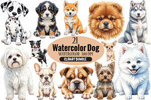 Watercolor Dog Clipart Bundle, an Illustration by Pixels.Craft