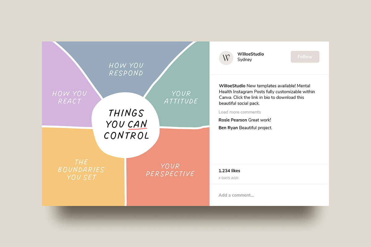 Mental Health Instagram Kit - Canva, a Social Media Template by Willoe Studio (Photo 5 of 12)