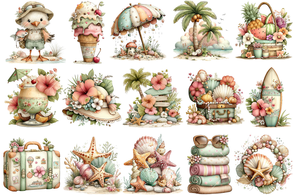 Whimsical Summer Beach Vacation Clip, an Illustration by OK Design (Photo 3 of 6)