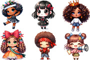 Juneteenth Black Chibi Girls Bundle, an Illustration by Designking (Thumbnail 3 of 4)