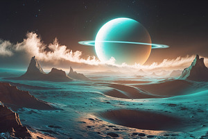 Glowing ringed planet, an Illustration by wavebreak