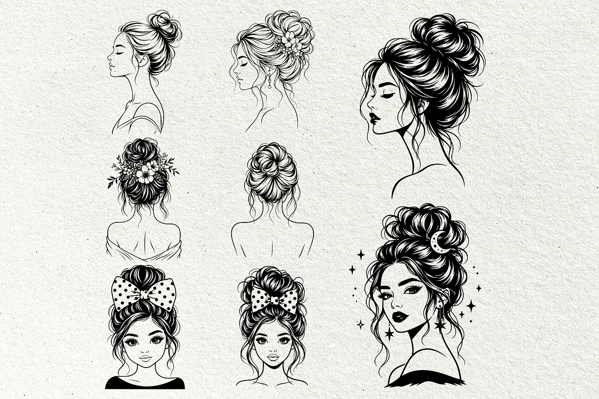 Messy Bun Girl Line Art Graphics, a Person Illustration by DENIDigitalArtSudio (Photo 5 of 6)