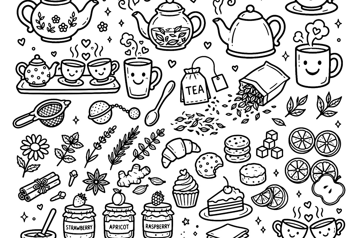 Tea and Coffee Time Doodle Set. Hand, a Food Illustration by Voodz_shop (Photo 2 of 3)
