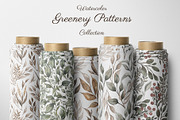 Watercolor Greenery Patterns, a Pattern Graphic by MayaNavits (Thumbnail 1 of 11)