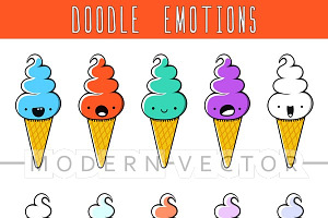 Set 10 Colored Doodle Ice Cream