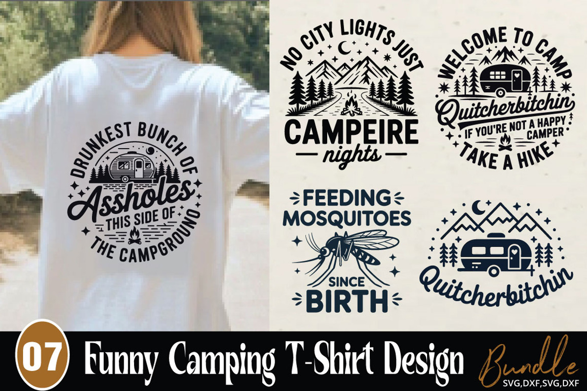Funny Camping T Shirt Design Bundle, an Object Graphic by DollarSmart
