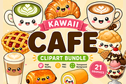 Cafe Kawaii Clipart PNG Bundle, a Food Illustration by QM_ART (Thumbnail 1 of 4)