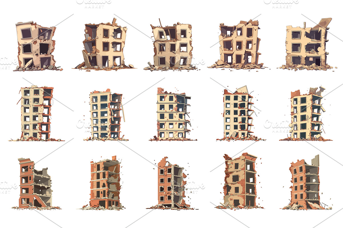 Destroyed buildings. Destruction, an Object Illustration by Stock-Smart-Start