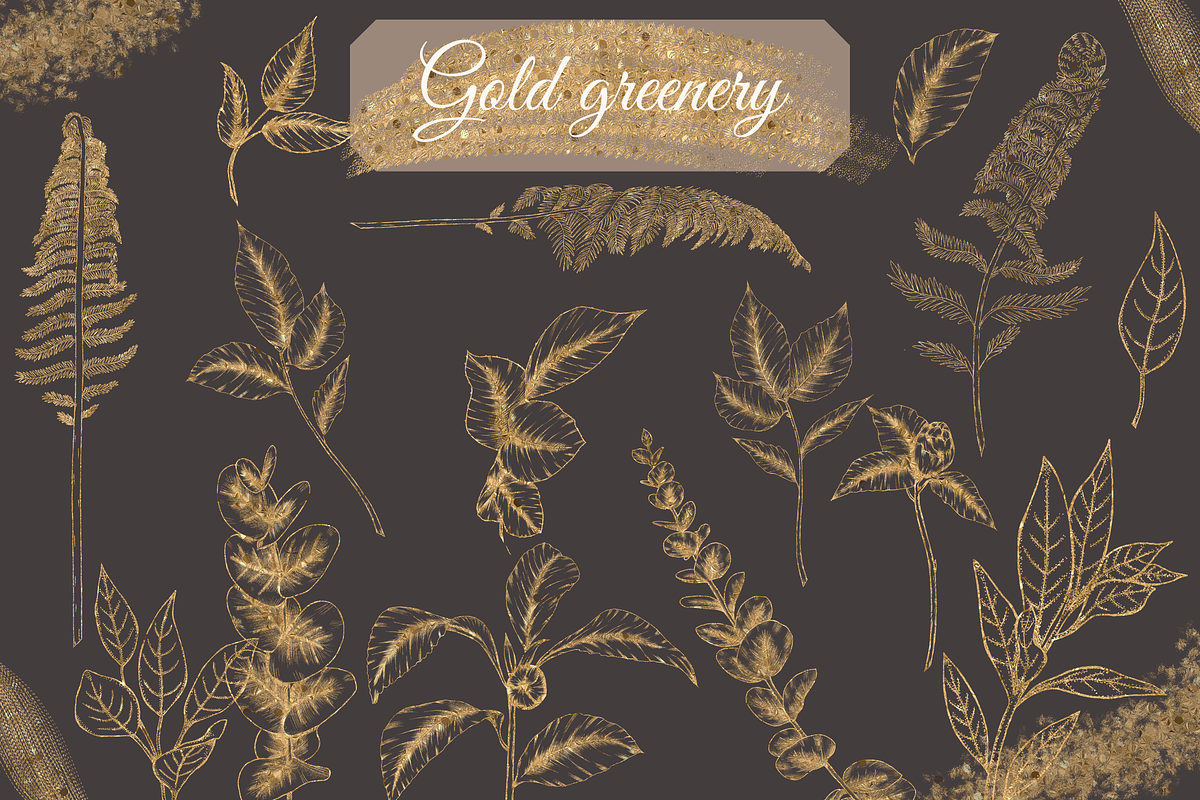 Gold line flowers & strokes clipart, a Decorative Illustration by Mrs.Swan_Design (Photo 3 of 7)