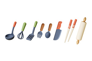 Utensils 3d icons. Ladle, spatula, a Food Illustration by Valerie Bodnar