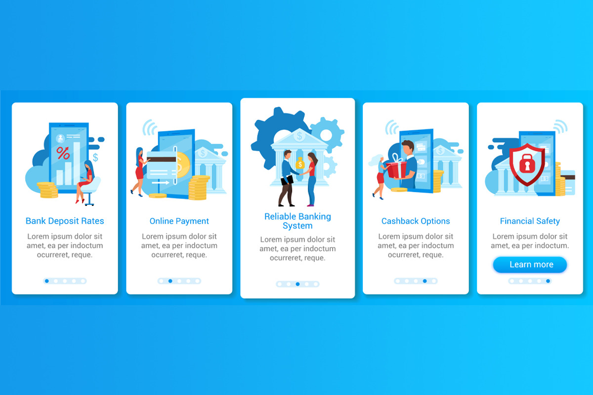 Banking onboarding app screen, an App Template by IMG visuals characters
