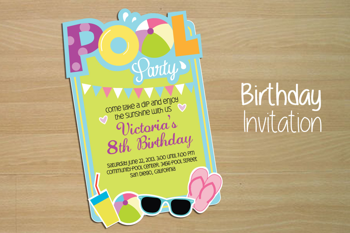 Invitation Pool Party, an Invitation Template by Pegaconleche Papercute