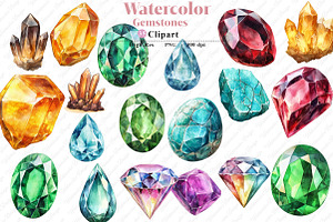 Watercolor Gemstones Clipart, an Illustration by Watercolor design