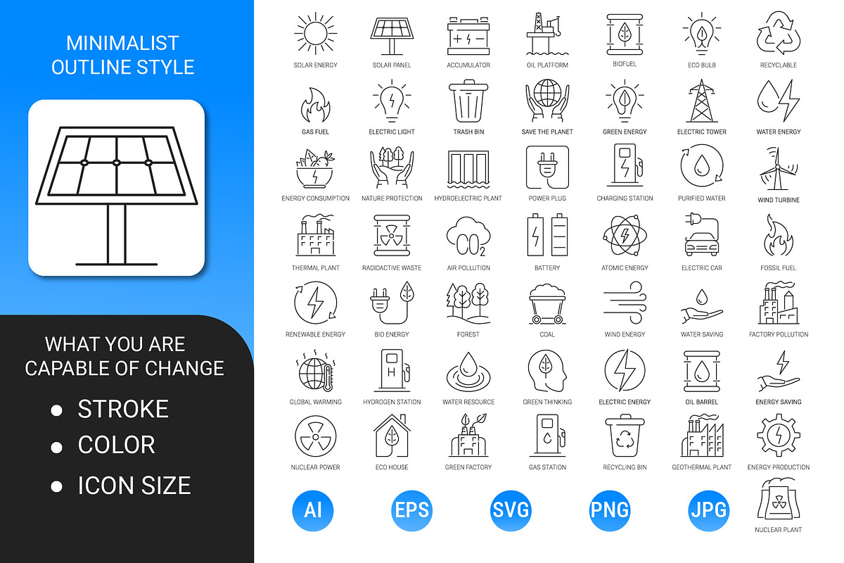 Energy and ecology outline icon set, an Outline Icon by Icons (Photo 2 of 3)