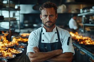 Chef oversees intense kitchen fire w, a Photo by Tanuart