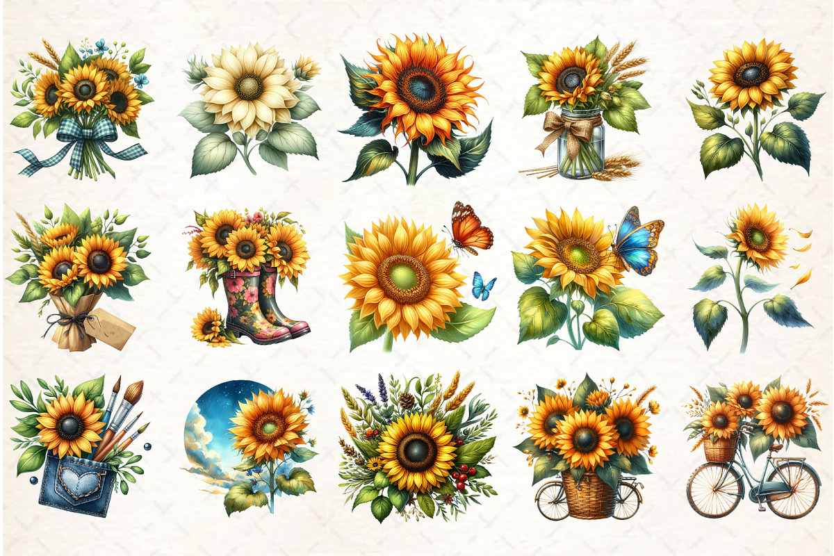 Watercolor Sunflower Sunny Day Clipa, an Illustration by Libby Wishes (Photo 2 of 11)