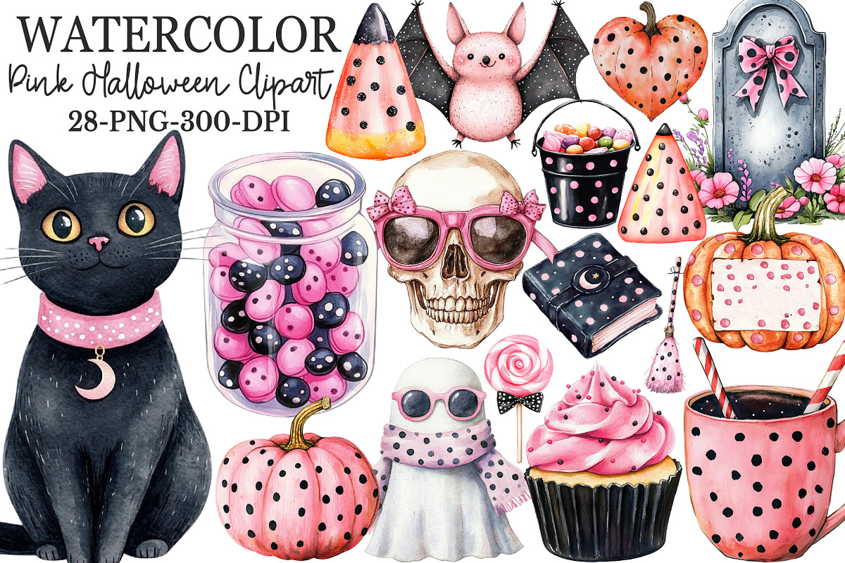 Black Pink Halloween Clipart, an Illustration by Rose Art (Photo 1 of 7)