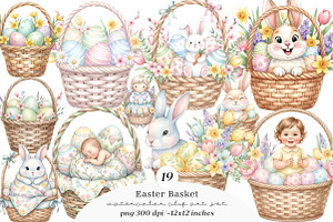 Easter Basket Clipart PNG Bundle, an Illustration by SinaCreation