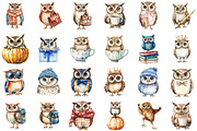Watercolor Funny Owl Clipart Bundle, an Illustration by Sublimation Artist (Thumbnail 2 of 6)